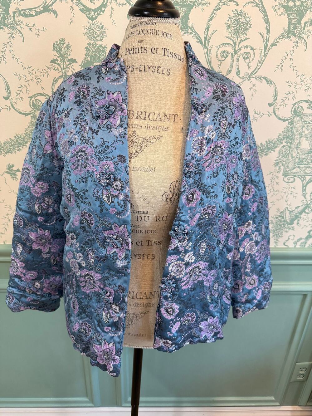 Vintage 60s Shanghai Garment Store Silk Brocade Quilted Tang Jacket Frog Knots